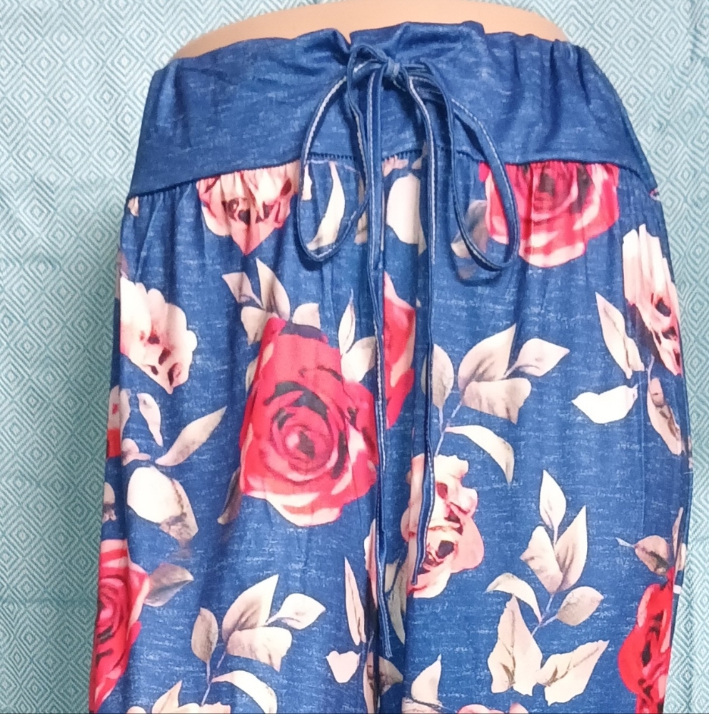 XXL Lounge Pants-Deep Blue Floral